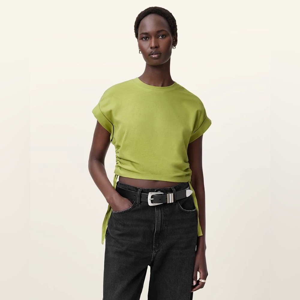 All Saints MIRA CROPPED DRAWCORD T-SHIRT Size Large